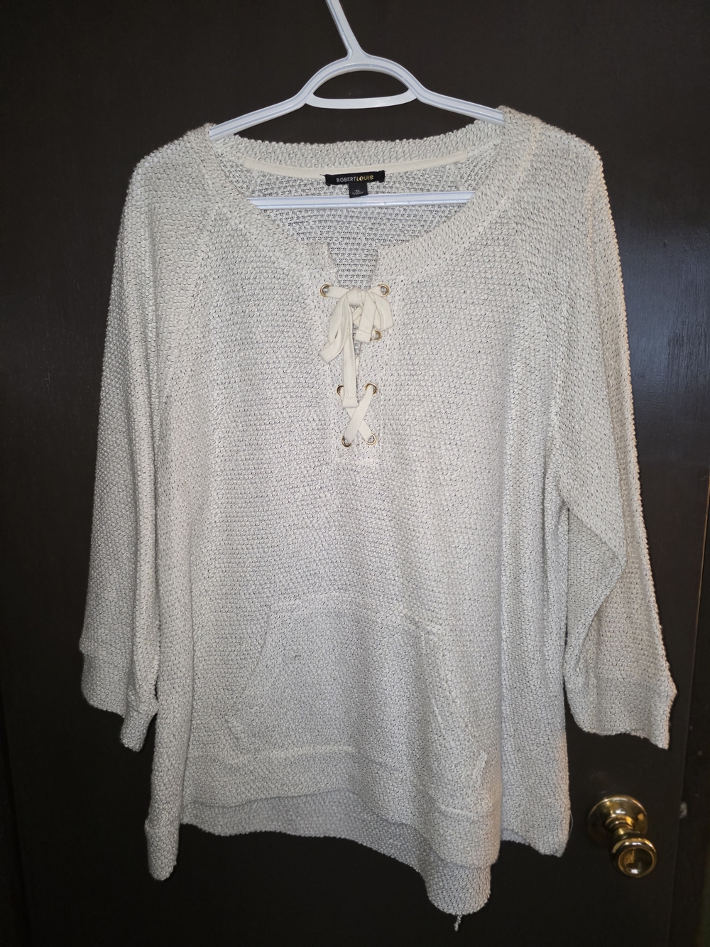 Robert Louis Cream Lace-Up Knit Sweater